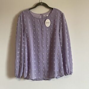 NWT Qearal Lilac Blouse Small Purple Long Sleeve Pom Pom Dots Pullover Loose